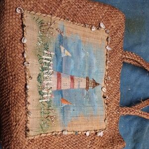 Artisan Woven Tote Bag with Lighthouse Design
